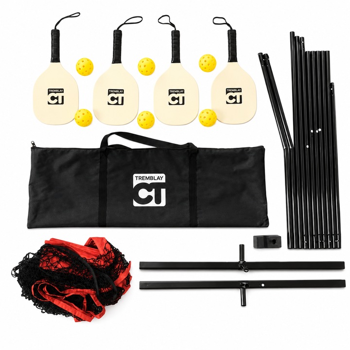 Set rachete Pickleball, Tremblay, 4 palete, 6 mingi, filet 6m, geantă transport