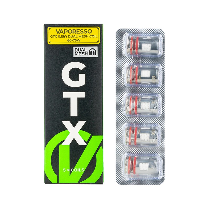 Set de 5 Rezistente Vaporesso GTX Dual Mesh V2, 3 inele silicon - 0.15 Ohm