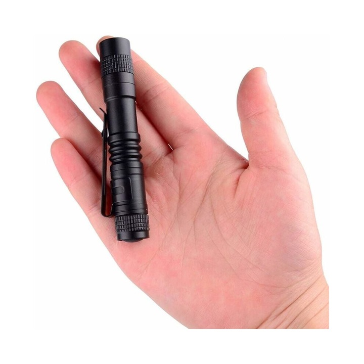 Mini taktikai zseblámpa, alumíniumötvözet, kompakt, ellenálló, fehér, 12cm