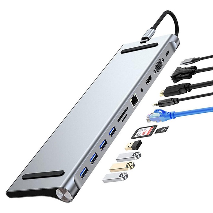 Gyors töltőállomás, multifunkcionális USB hub, Gigabit Ethernet, alumínium, MacBook Pro-hoz