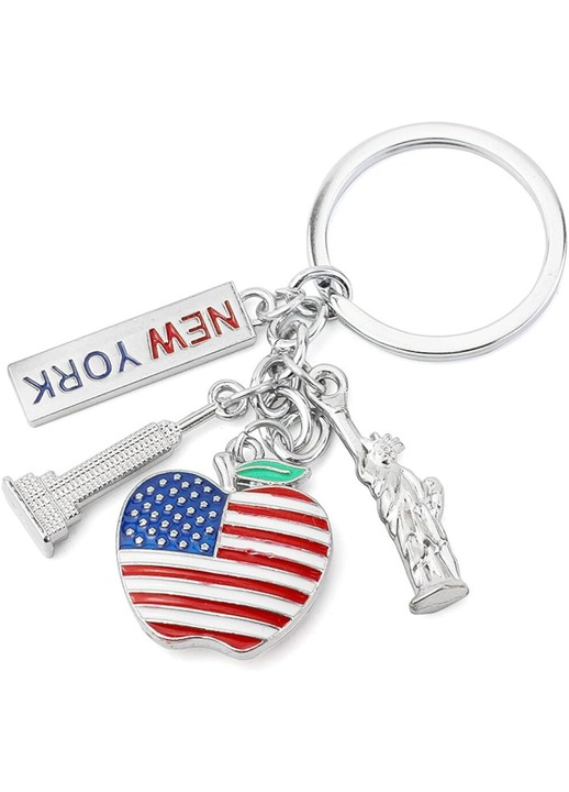 Fém kulcstartó gravírozott New York medállal, állítható lánc, ezüst színű, 10x3cm