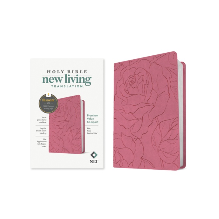 NLT Premium Value Compact Bible, Filament Enabled Edition Leatherlike, Pink Rose, Tyndale