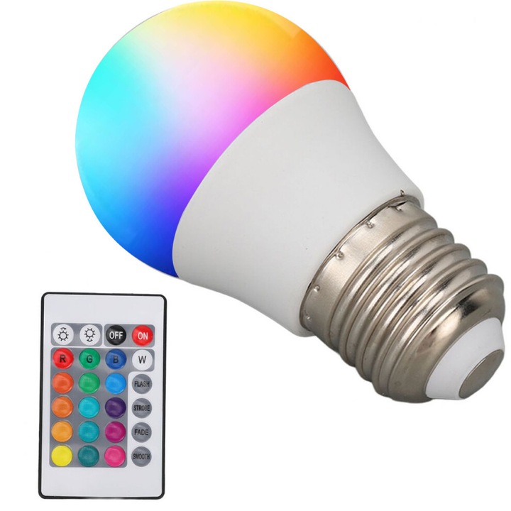 Bec LED E27 RGBW cu telecomanda si functie memorie 70W