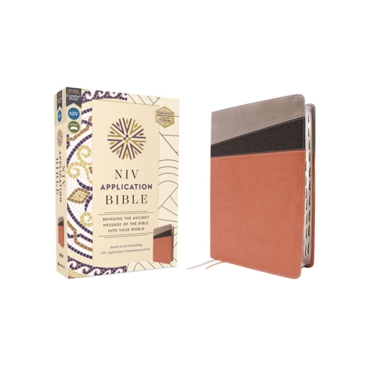 NIV Application Bible, Leathersoft, Coral/Gray, Red Letter, Thumb Indexed, Comfort Print Bringing the Ancient Message of the Bible Into Your World, Zondervan