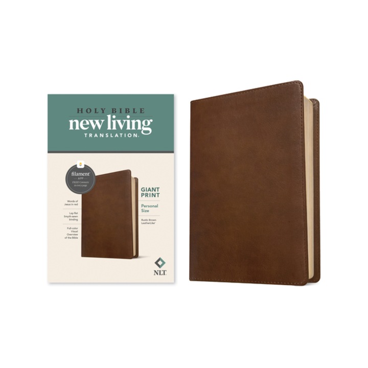 NLT Personal Size Giant Print Bible, Filament Enabled Edition Red Letter, Leatherlike, Rustic Brown, Tyndale