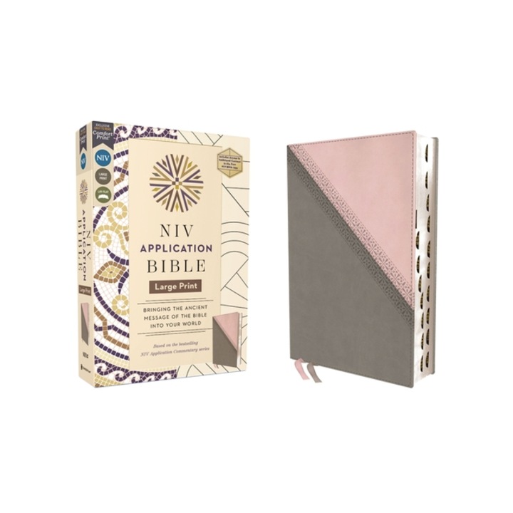 NIV Application Bible, Large Print, Leathersoft, Pink/Gray, Red Letter, Thumb Indexed, Comfort Print Bringing the Ancient Message of the Bible Into Y, Zondervan
