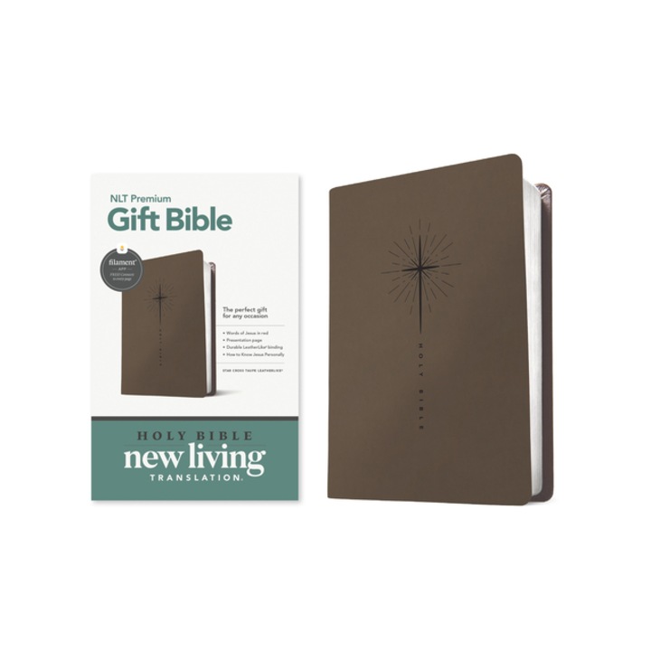 Premium Gift Bible Nlt, Filament Enabled Leatherlike, Star Cross Taupe, Red Letter, Tyndale