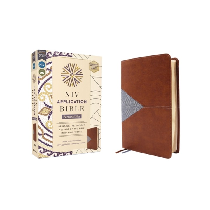 NIV Application Bible, Personal Size, Leathersoft, Brown/Blue, Red Letter, Comfort Print Bringing the Ancient Message of the Bible Into Your World, Zondervan