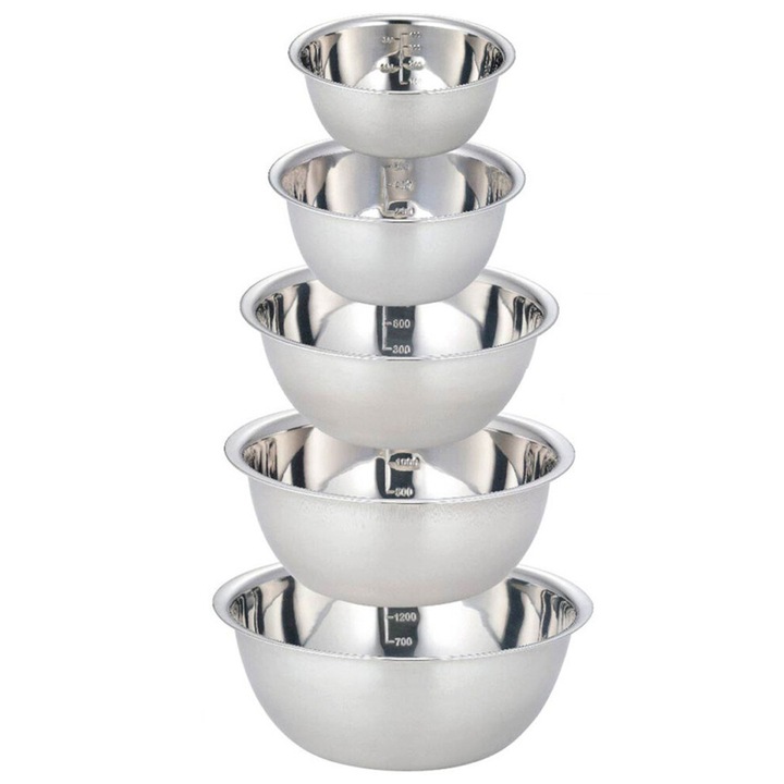 Set boluri mixare inox, antiderapant, empilabil, 5 piese