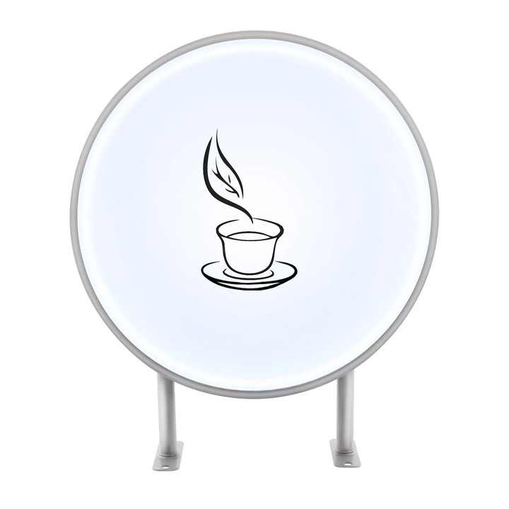 Világító reklámtábla, Kerek LED kültéri jelzés, Átmérő 50,8 cm, Fali rögzítés, Alumínium keret, Akril panel, Kijelző terület 45 cm