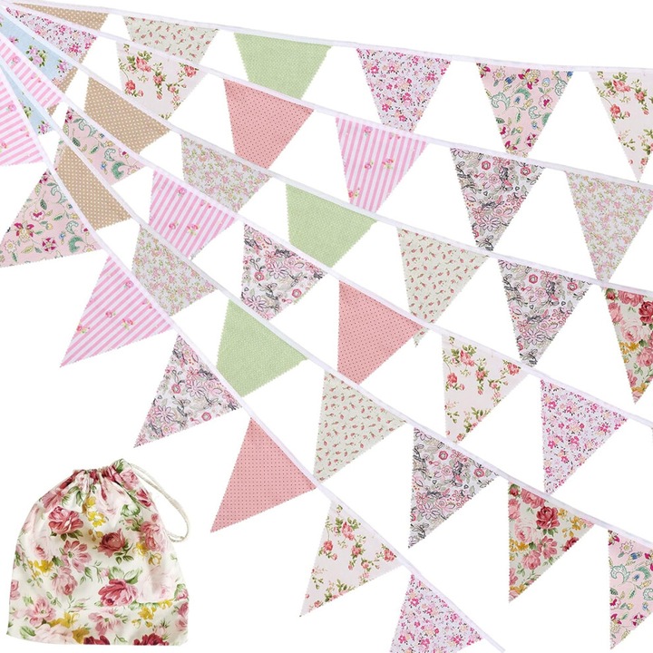 Ghirlanda fanioane vintage multicolor, pamut, 12m
