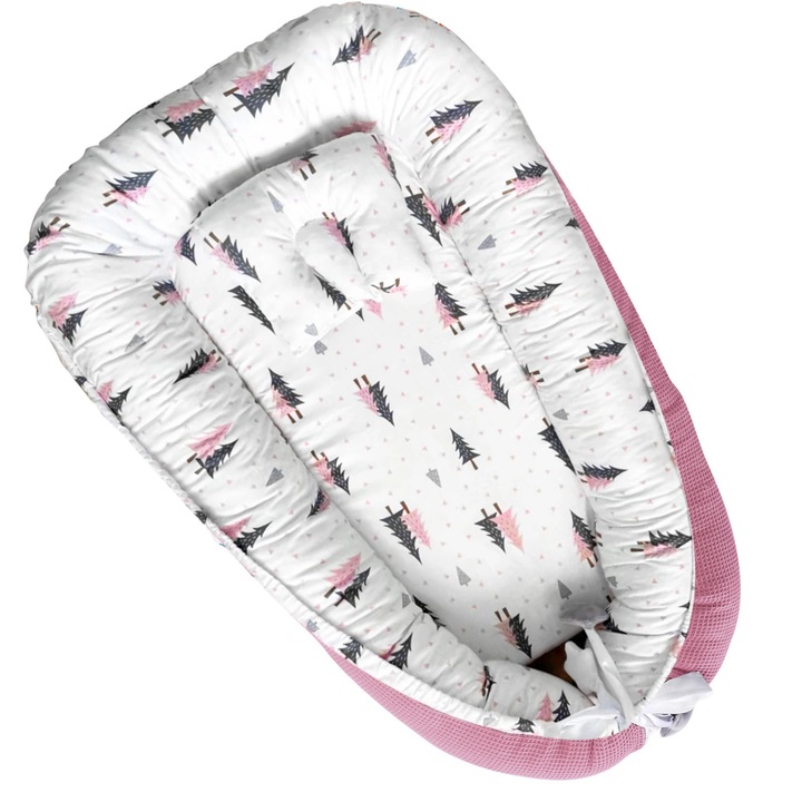 Cuib pentru bebelusi, Pat de calatorie/Cocon, 100% Bumbac, Hipoalergenic, Captusit, Portabil, Pentru 1–2 ani, Negru