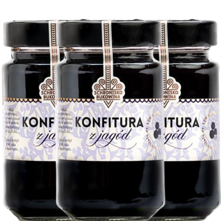 Set dulceata de afine de padure, Shelter Bukowina, 3 bucati, 250 g, 82% fructe, fara conservanti