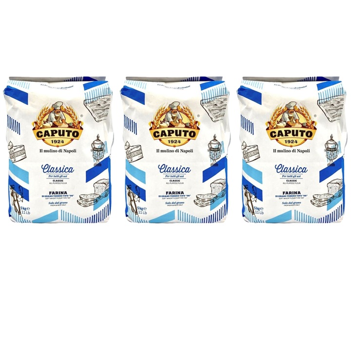 Set faina pentru pizza, Caputo, Classica Doppio Zero, tip 00, 3 x 5 kg