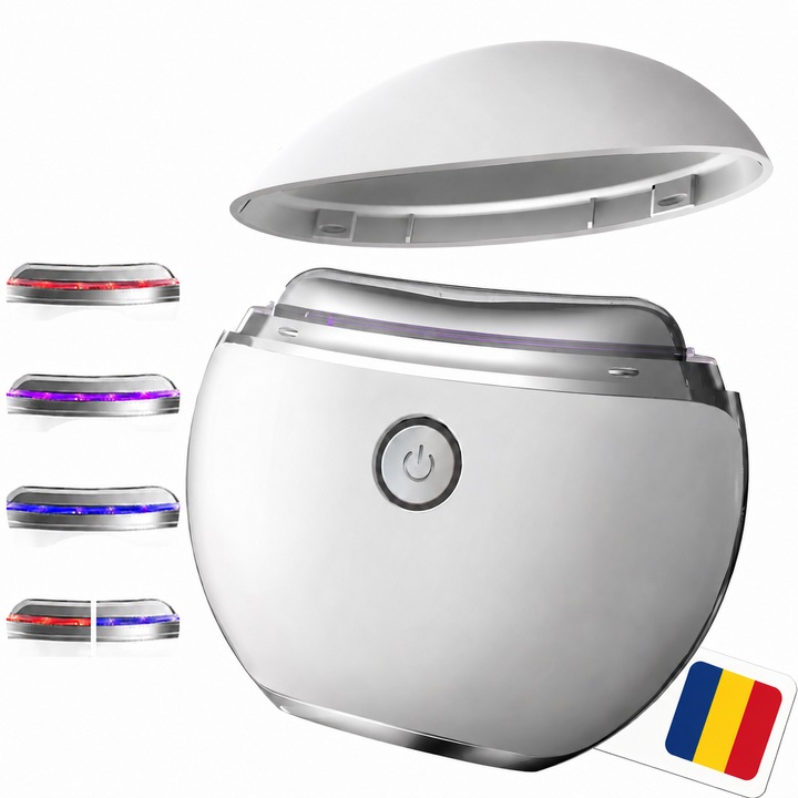 Апарат за масаж на лице Gua Sha Leccik® с EMS технология, микротокове, функция за загряване и вибрации, 4 режима на LED светлина, лифтинг и анти-ейдж ефект, USB презареждаем, бял цвят