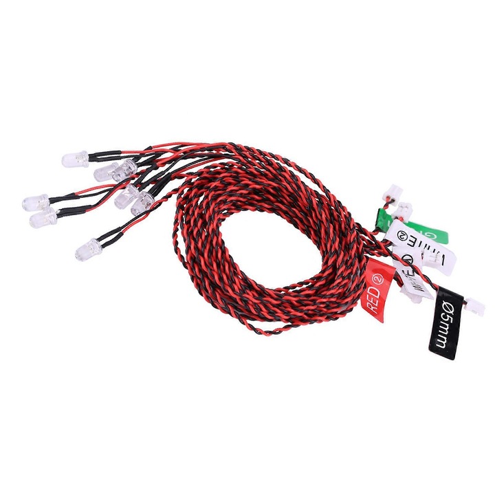 Kit iluminare LED 8 piese pentru avion si elicopter RC, multicolor, cablu 600mm