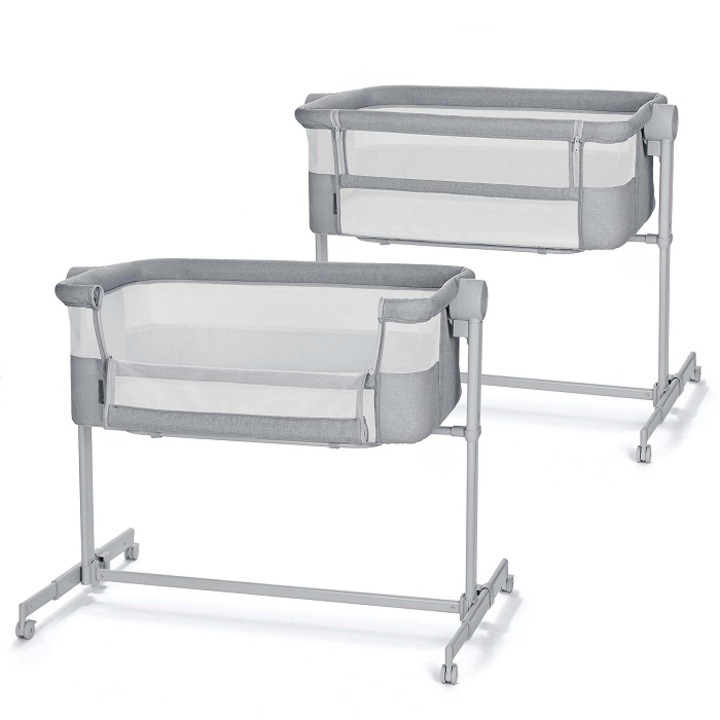 Patut bebelusi Kinderkraft Nestee Up 2, 2 in 1, reglabil, gri deschis