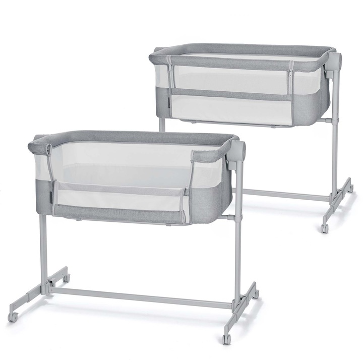 Patut bebelusi Kinderkraft Nestee Up 2, pliabil, gri deschis, 5 nivele, 2 in 1, 90x60x75cm