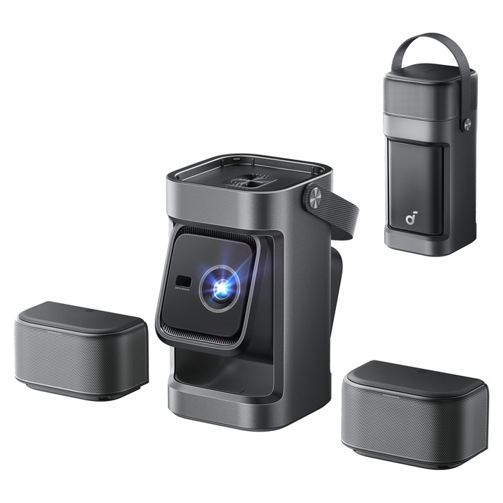 Proiector video Soundcore Nebula P1, GTV, 650 ANSI Lumeni, 1080P, 20W Truly 2.0 Surround Sound, Dolby Audio, Boxe detasabile, Negru