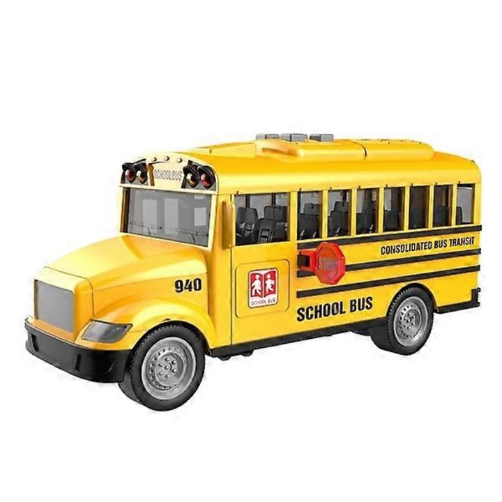 Autobuz scolar jucarie, metal, galben, sunete si lumini, 15x5x6cm