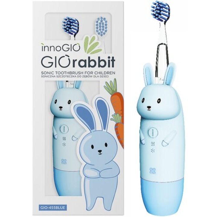 InnoGIO GIOrabbit kék gyerek szónikus fogkefe szett 2 cserélhető fejjel