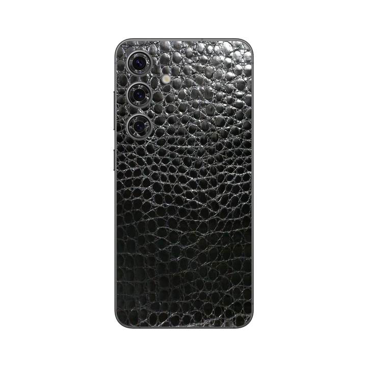 Folie iSkinz pentru Samsung Galaxy S23 Plus - Piele Neagra Crocodil, 360 Cut, Skin Adeziv, Protectie Carcasa Spate si Laterale