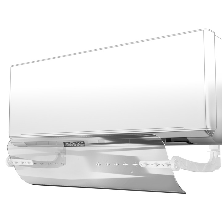 Deflector pentru aer conditionat de perete Smart Wing Standard, latime pana la 60 cm, panou transparent, rotatie 360°