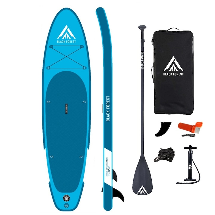 Placa SUP Gonflabila Extralink, Lungime 335 cm, Latime 71 cm, Capacitate maxima 130 kg, Volum 320 L, cu Vasla si Accesorii, Suprafata Antiderapanta EVA, Kit Complet cu Pompa si Rucsac