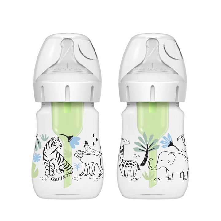 Комплект от 2 шишета Dr Browns Options+ 150ml, система против колики, джунгла