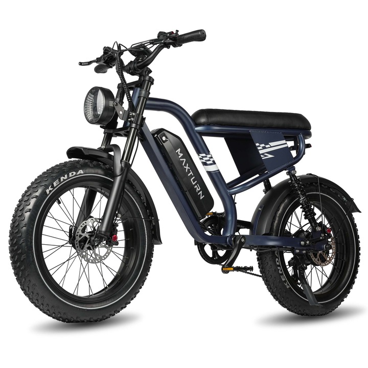 Bicicleta Electrica Maxturn MX10, Motor 250W, 48V 13, 5Ah Baterie, Viteza maxima 25km/h, Roti off-road, Shimano 7 Viteze, Albastru