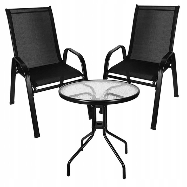 Set mobilier gradina Platan Sofa 3 piese metalic negru 59.5x71.5cm