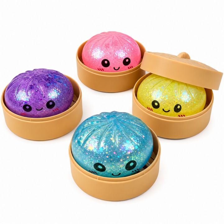 Antistress Squishy Dumpling Játék AT PERFORMANCE®, 10 cm, Puha Szilikon Galuska, Dobozzal és Meglepetés Színnel