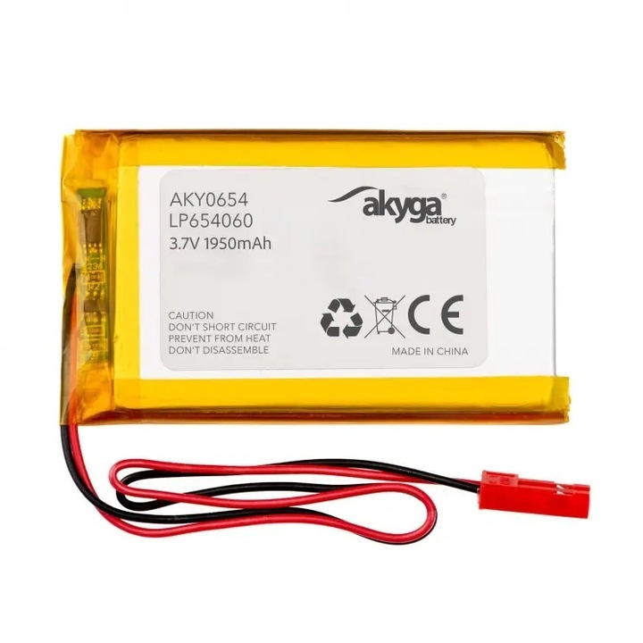 Acumulator Li-Polymer Akyga AKY0654 3.7V 1950mAh PCM JST 2-Pin