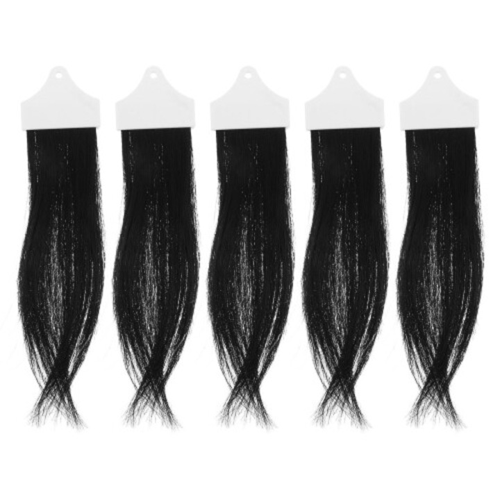 Set 5 extensii par natural negru 23x5x0.4cm pentru testare culoare si vopsire