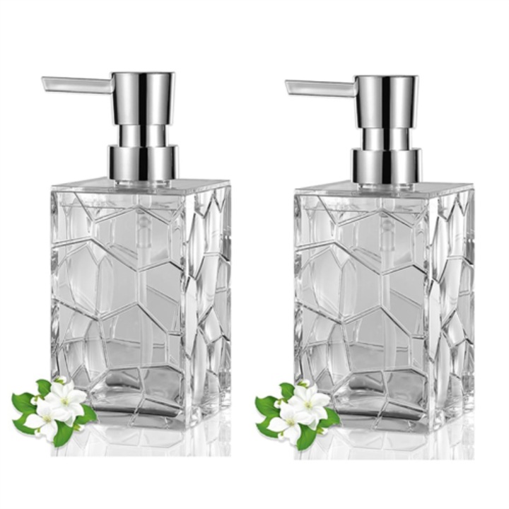 Dispenser sapun lichid, acrilic transparent, 6.5x6.5x16cm, set 2 bucati