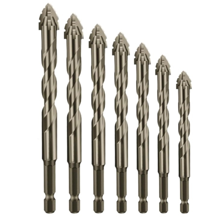 Set burghie excentrice cu patru taisuri, metal, 3x4x5x6x8x10x12mm
