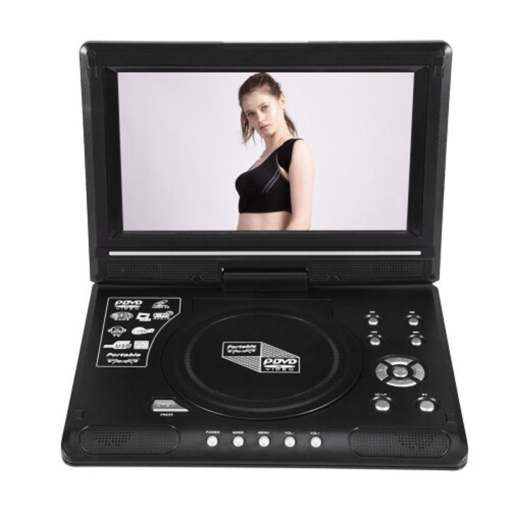 Player DVD portabil 9.8 inch, ecran rotativ, negru, 22x14cm