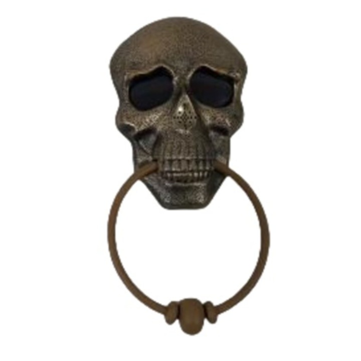 Halloween koponya csengő fénnyel és hanggal, műanyag, 1 db