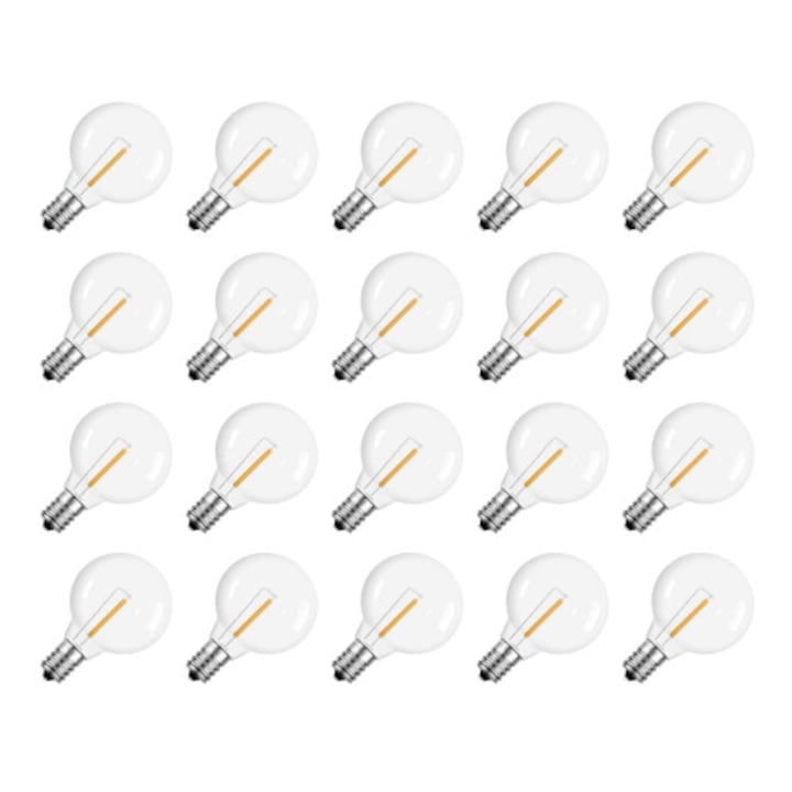 Комплект от 20 LED крушки G40, E12, устойчиви на счупване, прозрачни, 3V