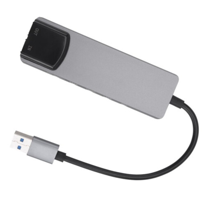 USB 5.1 külső hangkártya, multifunkcionális audio konverter, szürke, fém