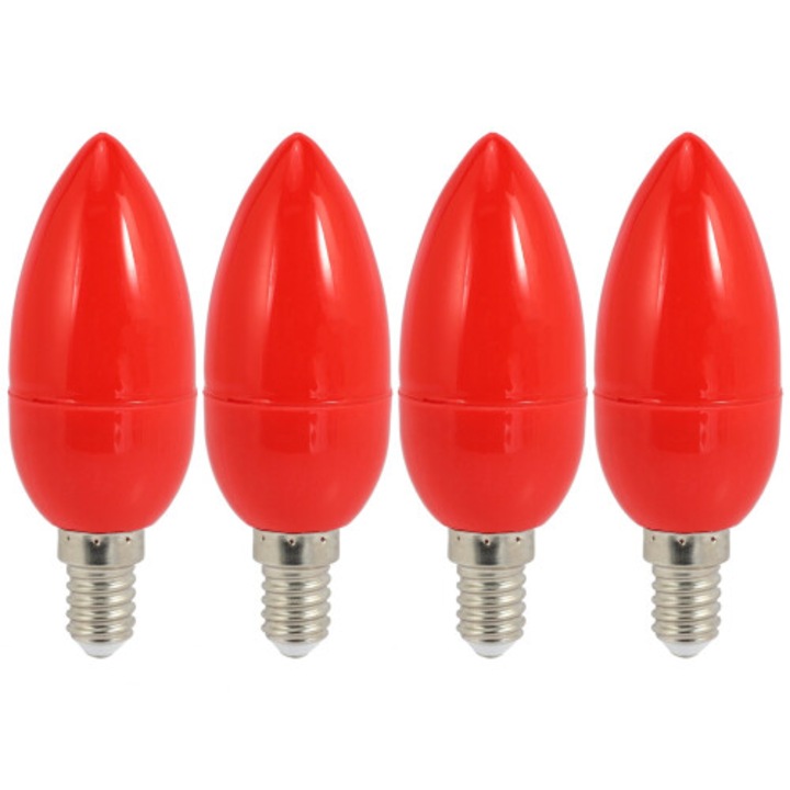 Set 4 becuri LED, 3W, rosu, E14, 360°