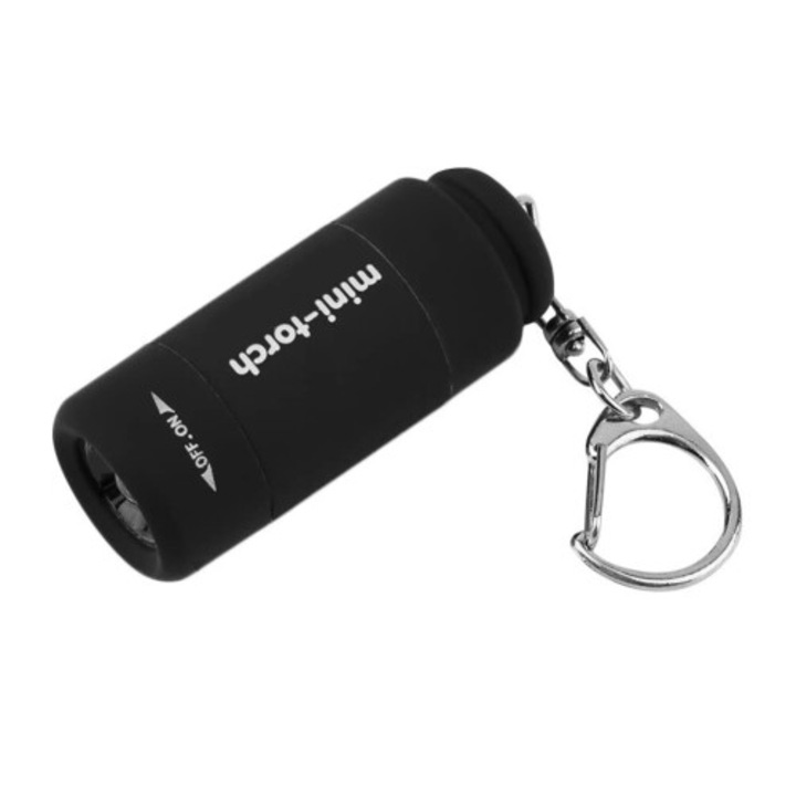 Мини USB акумулаторен фенер, черен, 5x2см, ключодържател
