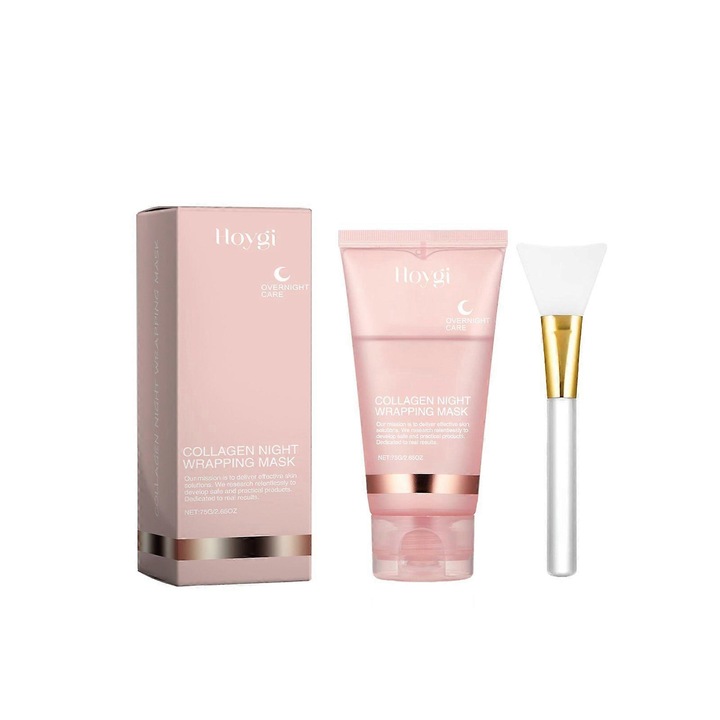 Masca de noapte Hoygi cu colagen, hidratanta si nutritiva, curata porii, roz, 3 bucati