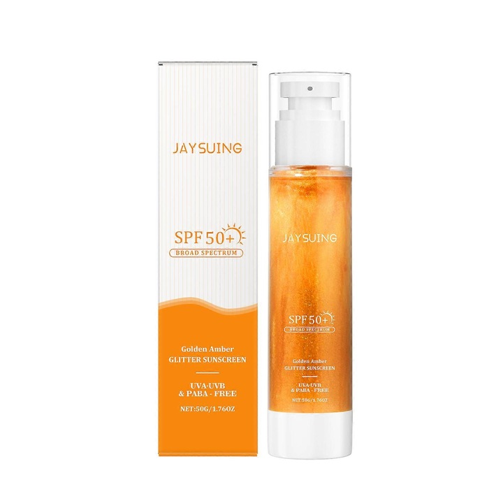 Set 2 bucati, crema de protectie pentru corp Jaysuing Golden Amber, SPF 50+ spectru larg, hidratanta si non-grasa, auriu, 2 x 50g
