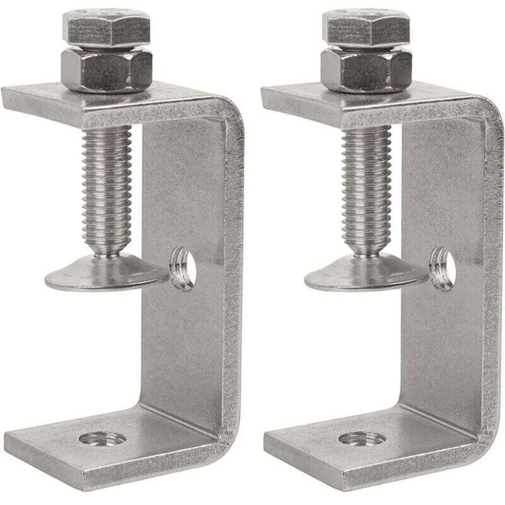 2 darabos készlet, 304-es rozsdamentes acél C-szorító, robusztus és korrózióálló, max. 65 mm nyílás, M10 menet, ezüst