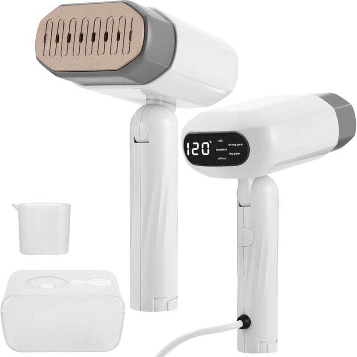 Fier de calcat cu abur portabil 1800W, capacitate 330ml, compact, alb, 2m cablu