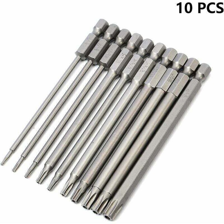 10 db Torx csavarhúzó bit készlet, S2, mágneses, 6.35mm, T6-T40