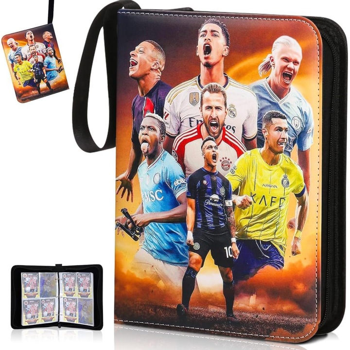 Album carduri fotbal AjieQaQ 400 sloturi, piele PU, 18x24x5cm, negru