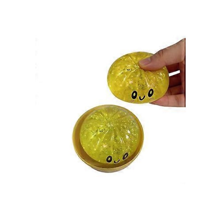 Flitteres zsemle stresszjáték, sárga, 7x7cm