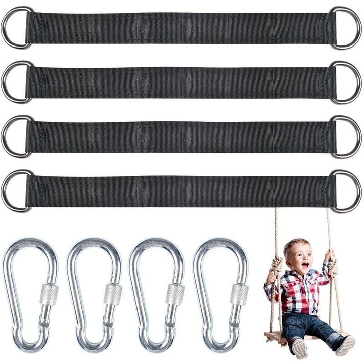 Set 4 chingi suspendare leagan, carabiniere, poliester, 25cm, negru